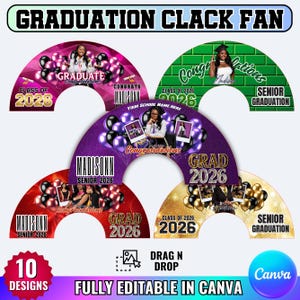 10 Graduation Clack Fan Design Canva Editable Template, Fully Editable In canva Grad Fan 26"X13" 25"X13" Chinese Fan Design, Drag&Drop Temp