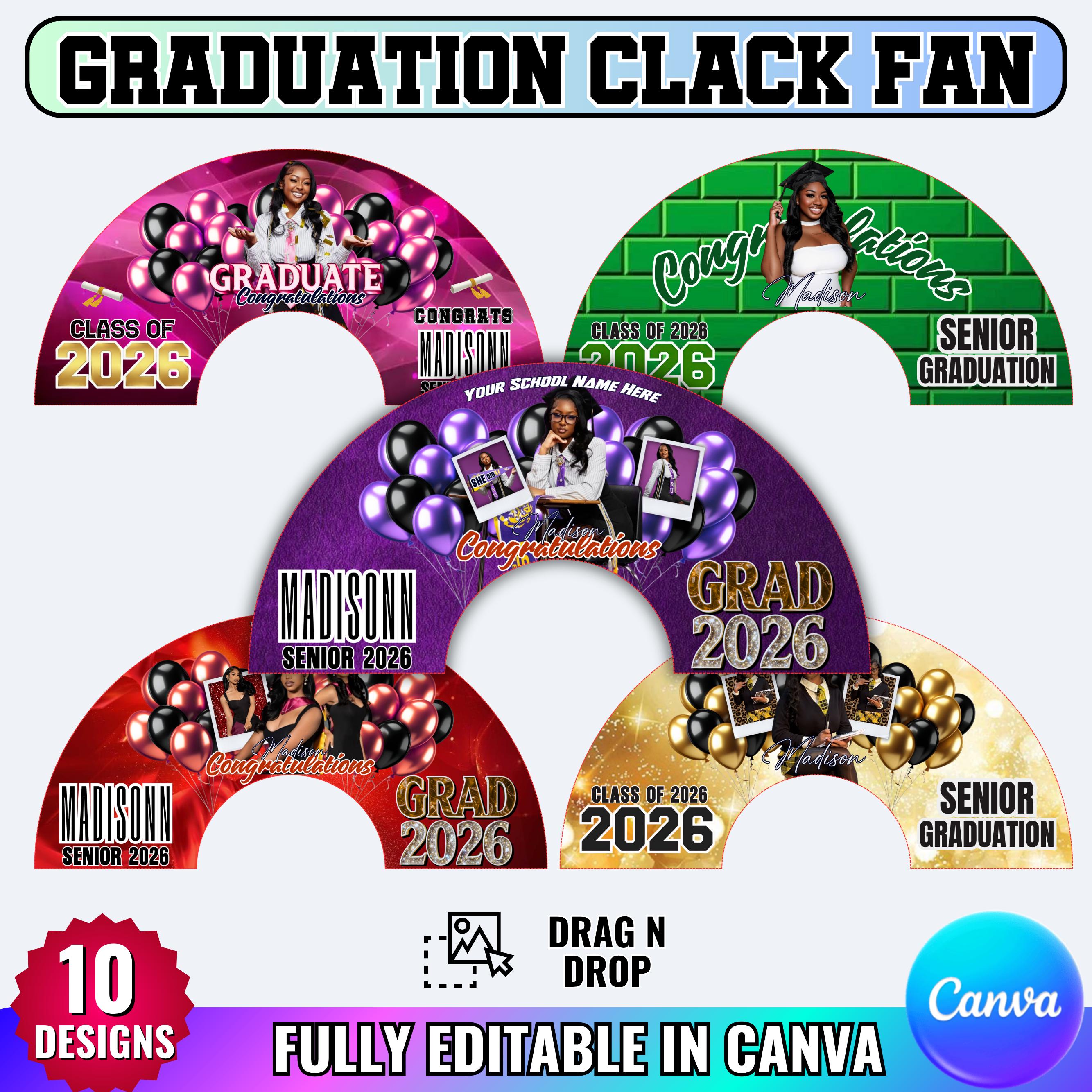 10 Graduation Clack Fan Design Canva Editable Template, Fully Editable ...