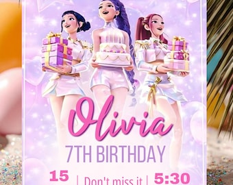 Invito di compleanno modificabile/Festa a tema anime/Invito anime/Invito Hunter/Modello Canva/Demone Kpop/Festa per bambini