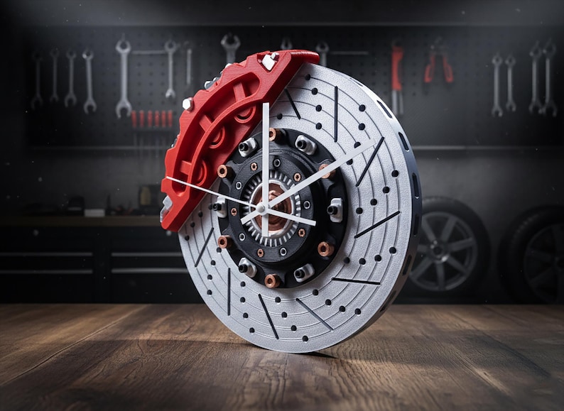 Orologio a disco freno / Orologio da parete da corsa / Decorazione per garage / Arte JDM per garage / Arte automobilistica da parete / Decorazione per auto da corsa / Regali per appassionati di auto immagine 5