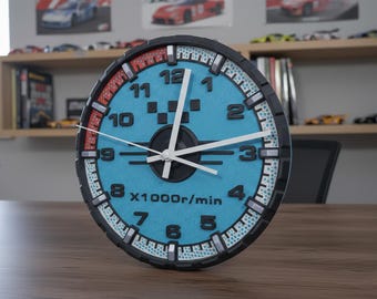 Car speedometer racing wall clock light blue