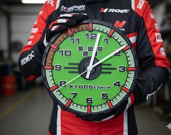 Racing Speedometer Clock - Tachometer Wall Art for Man Cave Decor - Unique Car Guy Gift & Automotive Wall Clock for racing track fans