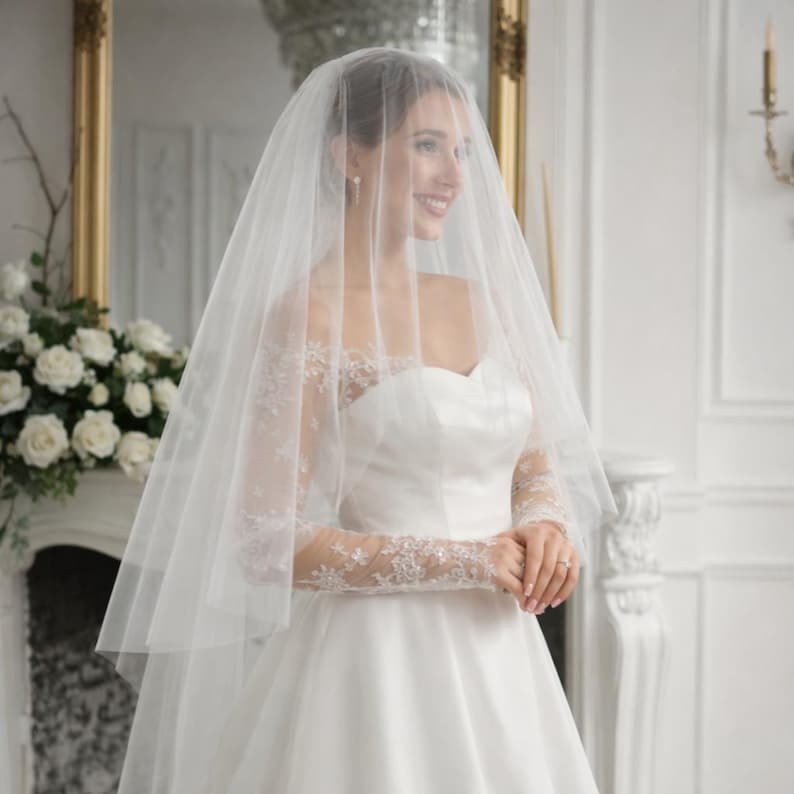 Long two layer wedding veil, tulle bridal veil, double layer veil for bride, soft long wedding veil, classic bridal veil