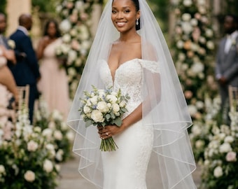 Rolled Edge Wedding Veil, Pencil Edge Bridal Tulle Veil