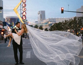 Long One Tier Cathedral Veil, Flowing Tulle Wedding Veil