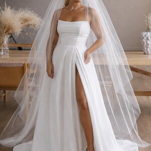 Two tier cathedral wedding veil with blusher, simple single layer sheer tulle bridal veil, long lightweight classic style
