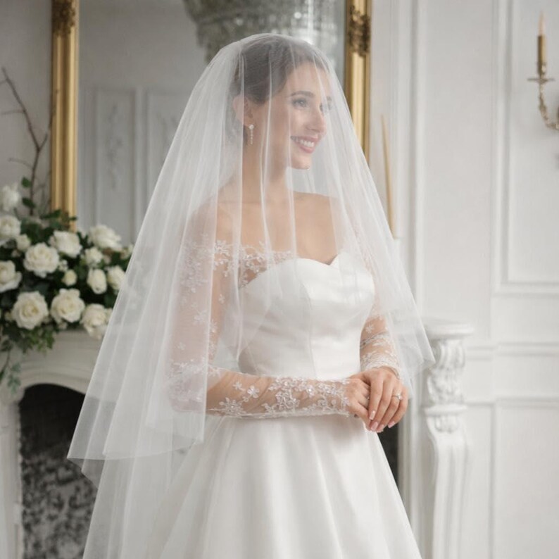 Long two layer wedding veil, tulle bridal veil, double layer veil for bride, soft long wedding veil, classic bridal veil