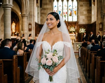 Rolled Edge Wedding Veil, Pencil Edge Bridal Veil