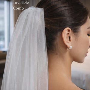 Velo de novia estilo catedral de dos niveles con rubor, velo de novia de tul transparente liso, velo de novia clásico, largo, minimalista y ligero. imagen 13