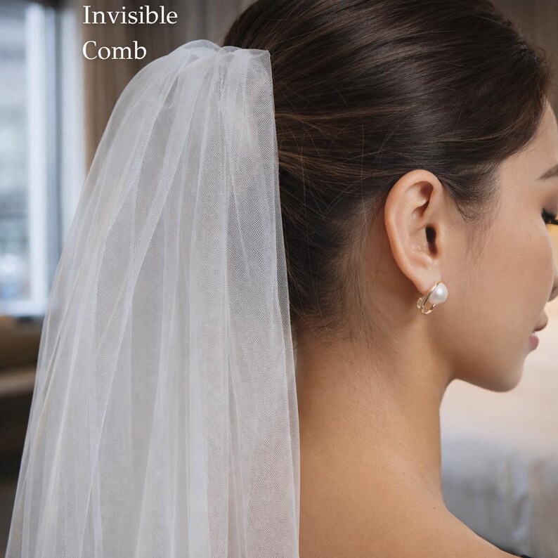 Velo de novia estilo catedral de dos niveles con rubor, velo de novia de tul transparente liso, velo de novia clásico, largo, minimalista y ligero. imagen 13