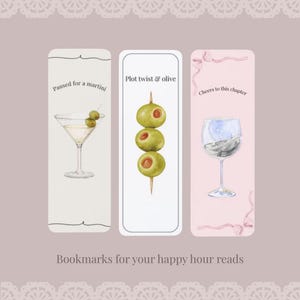SET of 3 Martini and Wine Bookmarks - Book and Drink Lover Gift