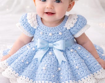 Fairytale Baby Dress Pattern | Puff Sleeves, crochet Bow (PDF)