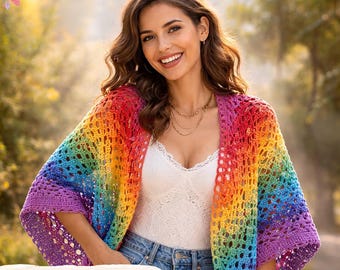 Handmade Rainbow Crochet Shrug | Boho Open Weave Cardigan