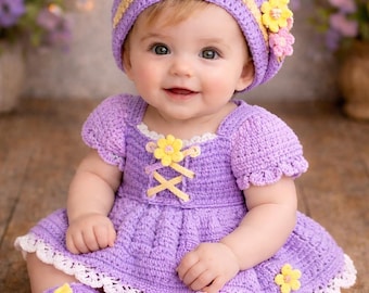 Crochet Baby Dress Pattern, Princess Inspired Outfit, Newborn to Toddler (PDF Download)
