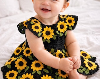 Sunflower Crochet Baby Dress Pattern | Floral Frock (Digital PDF Download)