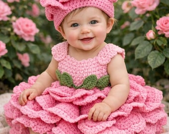 Crochet Flower Dress for Baby Girl – Layered Rose Petal Style