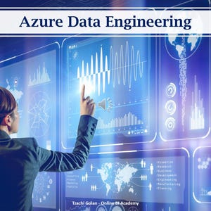 Pode incluir: Uma pessoa de blazer escuro aponta para um visor digital com visualizações de dados. O visor apresenta gráficos e mapas-múndi em tons de azul. O texto "Azure Data Engineering" está no topo.