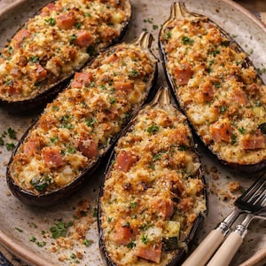 Stuffed Eggplant Recipe, Mediterranean Gourmet Dinner (PDF Download)