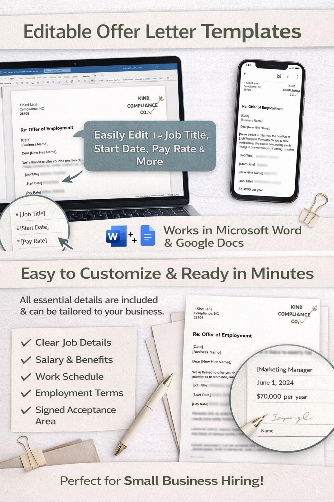 Small Business Offer Letter Template | Employment Offer Letter