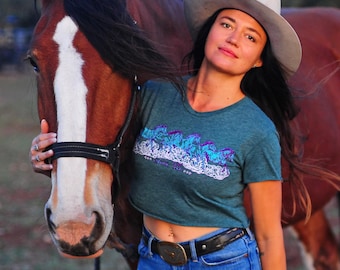 Austin TX Running Horses cropped tee