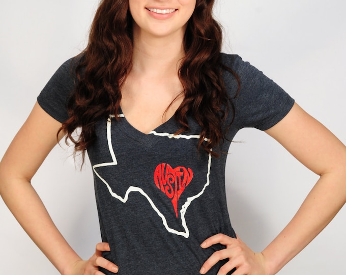 Love Austin.......Austin, TX red, white, and blue v-neck shirt ATX pride