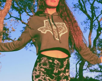 Austin Texas Cactus Love cropped fleece hoodie