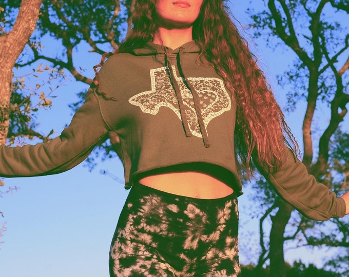 Austin Texas Cactus Love cropped fleece hoodie