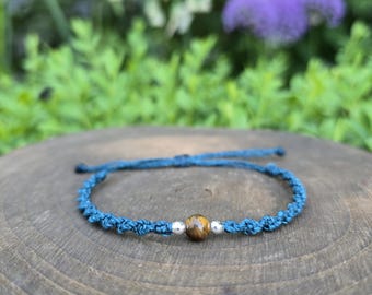 Macrame Bracelet Making Kit For Beginners~DIY Jewellery~Includes Paper Guide & Video Tutorial~Tigers Eye~Choose Your Thread Colour