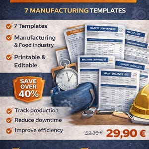 Production Management Bundle | Complete Manufacturing System | Planner,  Maintenance & Quality Templates | Food Production PDF