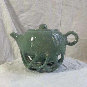 Tetera doble de cerámica hecha a mano, tetera escultural artesanal, hervidor moderno.