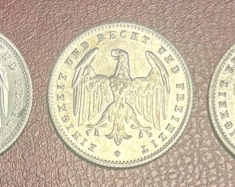 Set di 3 monete tedesche da 200 marchi del 1923 – Periodo di iperinflazione, marchi di zecca A D F