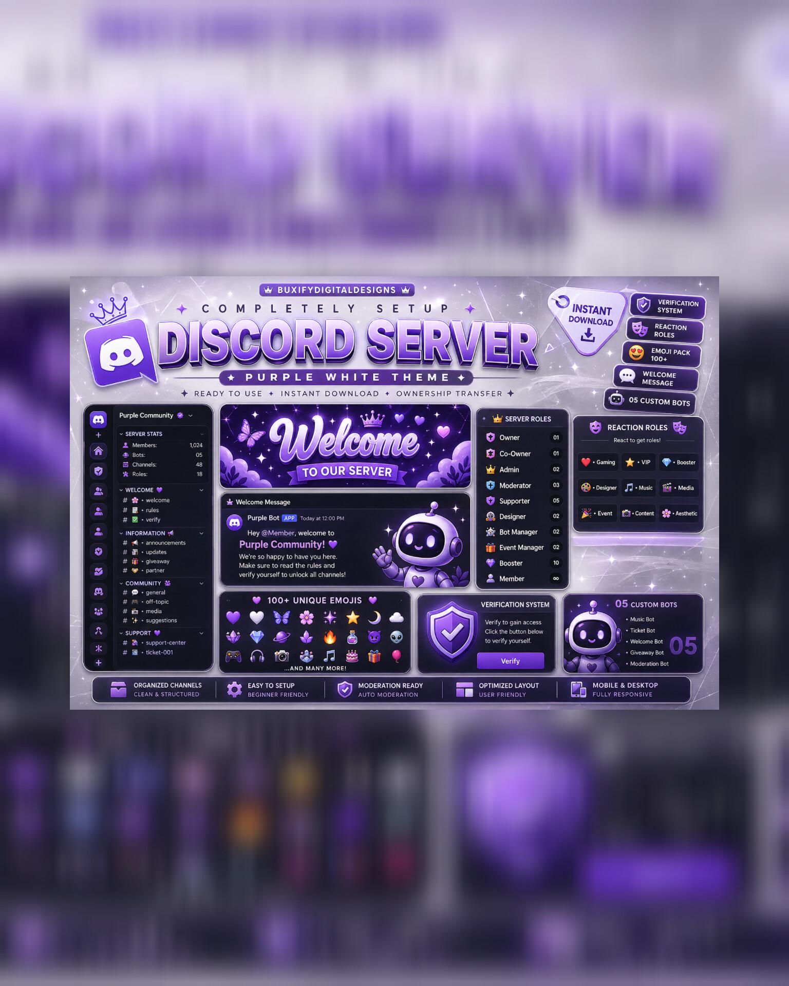 Server Profiles Purple Aesthetic Discord Server |fully Setup Template - Etsy