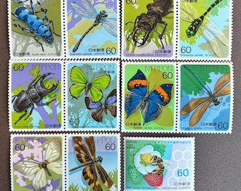 Vintage Japanese Insect Stamps Vol.1–5 | Rosalia Beetle, Ancient Dragonfly, Giant Stag Beetle & Butterflies | Japan Philately