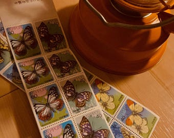 Unused Vintage Japanese Butterfly Stamps Booklets (Set of 2), Nature Art Ephemera