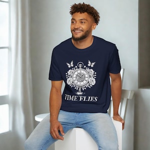 Time Flies Shirt Vintage Clock Tee Butterfly Floral Shirt Meaningful Quote Shirt Aesthetic Unisex Graphic Tee Gift for Him Her