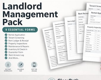 Landlord Forms-bundel VK | Huurdersscreening, sjabloon huuraanvraag | Ledger-, ontvangst- en propertybeheerpakket huren