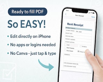 Sjabloon huurbon | Invulbare pdf | Bewerken op iPhone-bewijs van verhuurder | Direct downloaden VK