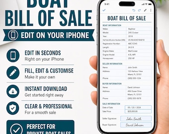 Sjabloon verkoopfactuur boot | Invulbare pdf | Ontvangstbewijs privébootverkoop | Bewerken op iPhone | Direct downloaden