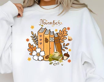 November Books Coffee Fall Leaves PNG SVG (Digital Download)
