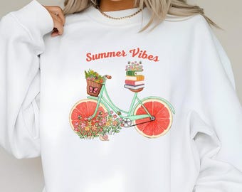 Summer Vibes Bicycle PNG, Floral Books, Summer SVG (Digital Download)