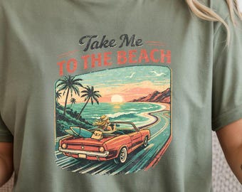 Summer Beach Car PNG, Retro Sunset Surfboard Graphic (Digital Download)