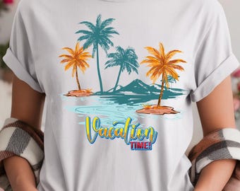 Tropical Beach Palm Trees Vacation Time PNG, Summer Island Vibes (Digital Download)
