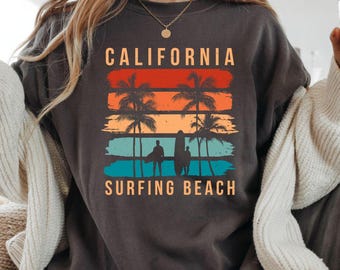 California Surfing Beach Palm Trees Sunset Retro Graphic (PNG SVG)
