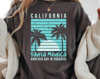 California Santa Monica Palm Trees Sunset Retro Graphic (Digital Download)