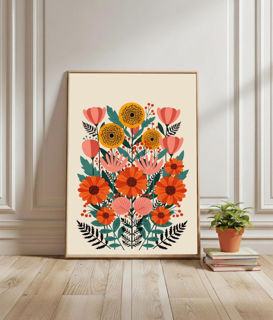 Mid Century Modern Floral Art Print, Retro Botanical Illustration - Etsy