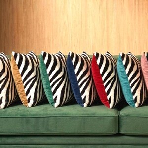Fodera per cuscino in pelliccia sintetica zebrata – stampa animalier sul davanti e velluto sul retro – cuscino decorativo fatto a mano – set di 2 cuscini