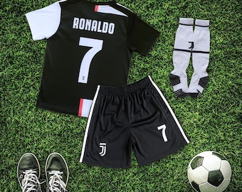 Ronaldo #7 Football Kids Black White Jersey - Portugal Legend Special Edition Soccer Fans Youth Uniform
