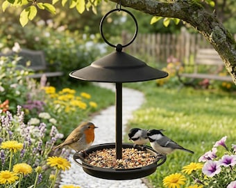 Hanging Bird Feeder & Bird Bath, Stainless Steel Garden Bird Feeder, Outdoor Water Tray, No Assembly Bird Feeder, Yard Bird Decor