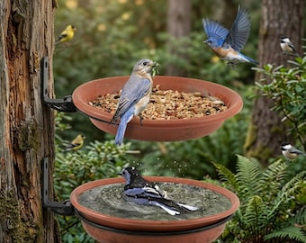 Comedero para pájaros de pared / Bandeja metálica colgante para pájaros / Decoración de spa para pájaros de exterior para jardín, patio, balcón y terraza.