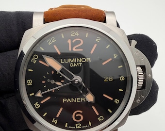 Vintage Panerai Luminor GMT Automatic Movement Black Dial Brown Strap Men's Watch | Gift For Men | Birthday Gift | Christmas Gift
